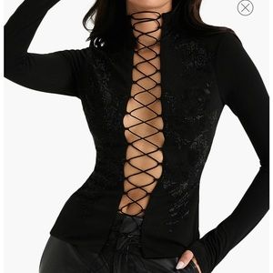 House of CB Lori Crystal Embellished Lace-Up Top